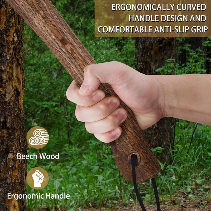 DWFKHT 14.4" Hatchet, Camping Axe, Survival Axe with Sheath, Bushcraft Hatchet with 1065 Carbon Steel and Beech Handle for Wood Chopping – Perfect for Outdoor Survival and Adventures - Image 5